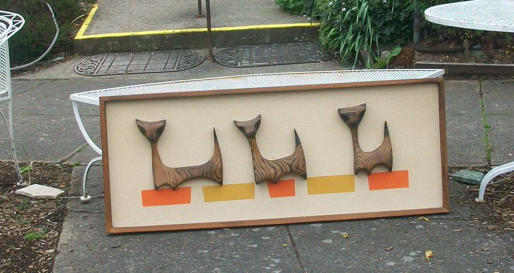 WITCO Tiki Modern Cats - Carved Wood Fabric Framed Decor