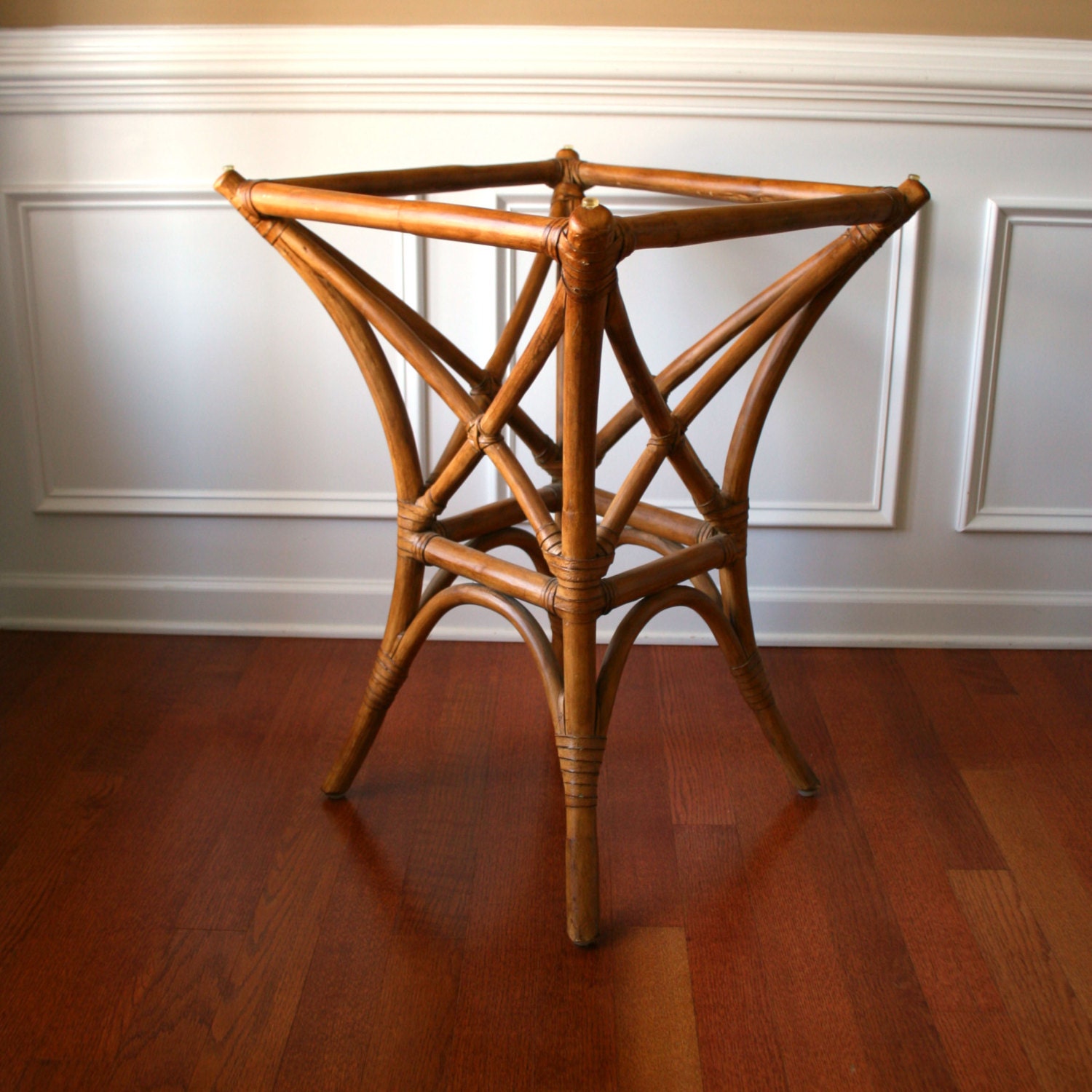 Faux Bamboo Table Base. Rattan. Cane. Wood. Bohemian Home Decor. Square table. Bistro. Dining Table. Kitchen Table. Breakfast Table.
