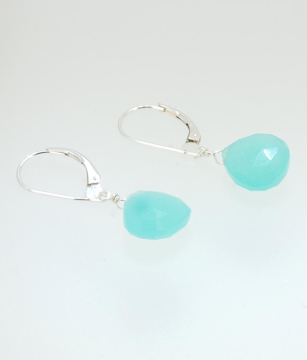 Aqua Chalcedony briolette hearts on Sterling Silver french wire
