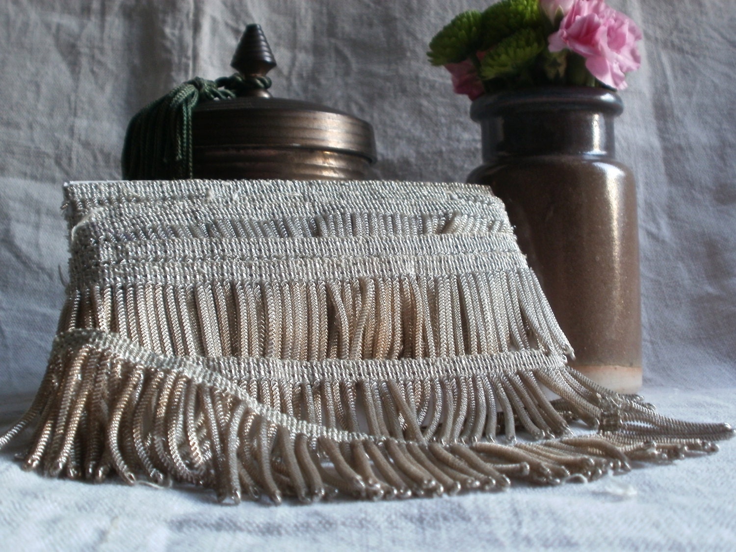 Wonderful length of metallic silver fringe braid bouillon Art Deco Superb Flapper & Titanic Era Two yards