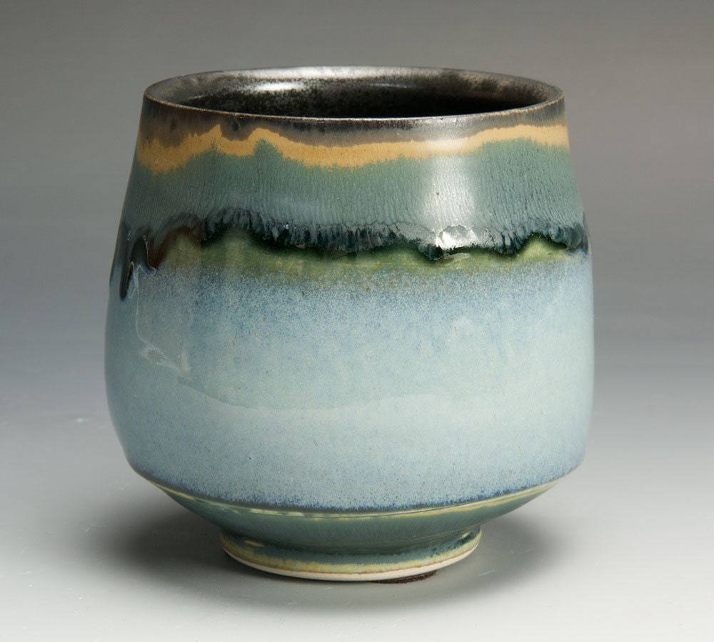 Handcrafted blue stoneware tea cup tea bowl-Japanese yunomi-882