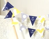 Party Mini Cake Bunting, Navy Blue Anchors, Yellow Chevron, Grey Polka Dot, Birthday Party, Summer Wedding, Baby Shower