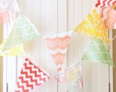 21 Fabric Flags Banner, 9 Feet Deer Bunting, Peach, Mint, Yellow, Coral, Baby Nursery Decor, Photo Prop,