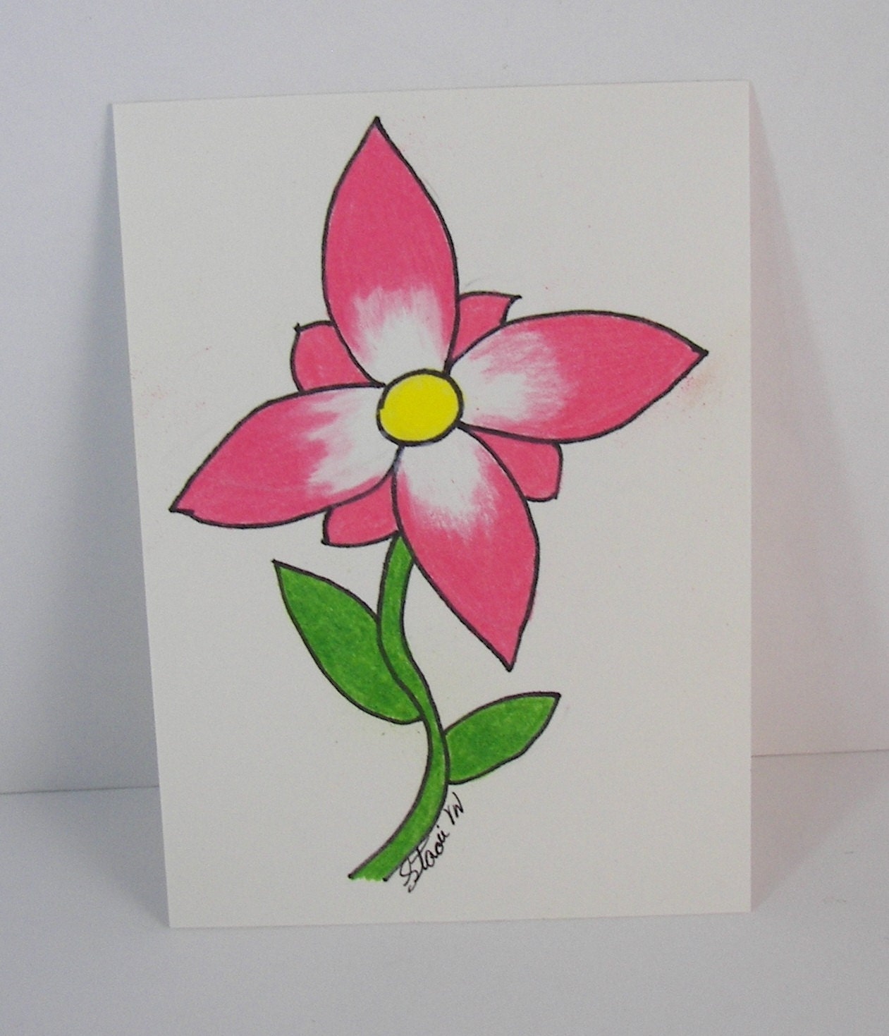 Eco Original Drawing Artist Trading Card Pink Flower