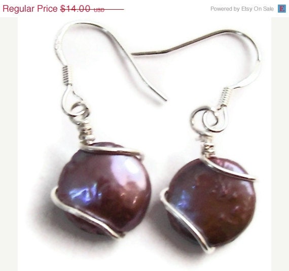 Sale 10% Off Mermaid Coin Pearl Silver Earrings Sea Purple