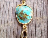 Bezel Set Turquoise Stone Bracelet with Brass Chain