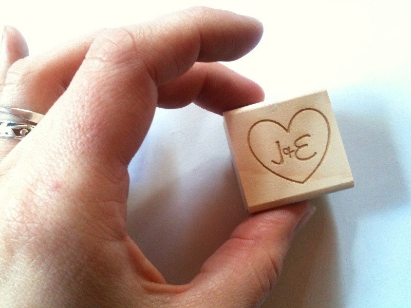 Custom Rubber Stamp. Newlywed Gift.  Romantic Heart with Initials. Wedding Present. 1" x 1"
