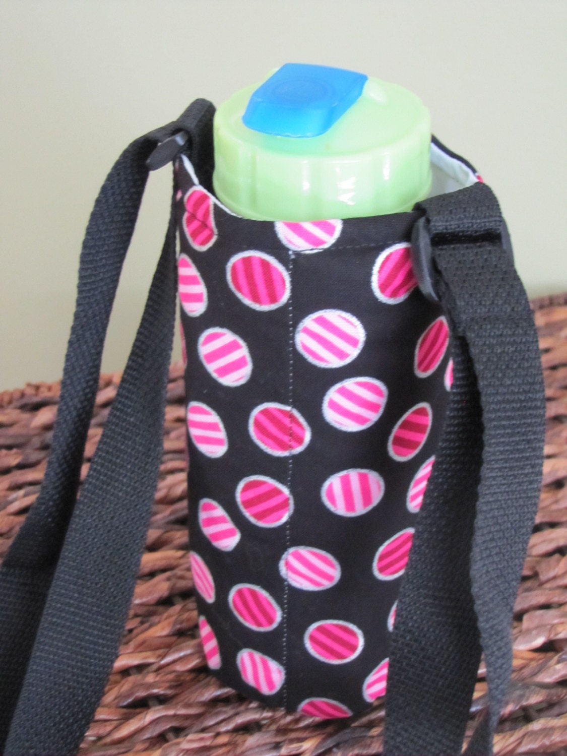 Pink Dots  Insulated Water Bottle with Adjustable Strap