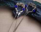 Vintage hair comb 2 Indonesian Balinese gold tone metal blue cabochon hair accessory (AEI)