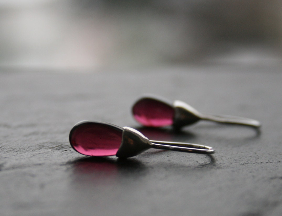 Mozambique Garnet drops  and sterling silver earrings, dainty garnet earrings, dark red