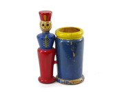Vintage Wood Soldier Pencil Cup
