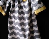 Boutique Handmade Gray Chevron stripe Peasant Dress yellow Polka dot accents girls 12 months to size 8