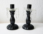 2 vintage candlesticks glass candlesticks with crystals