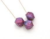 Purple Galaxy Geometric Necklace / Cosmic Nebula Painted Wood / Edgy Modern Summer Style