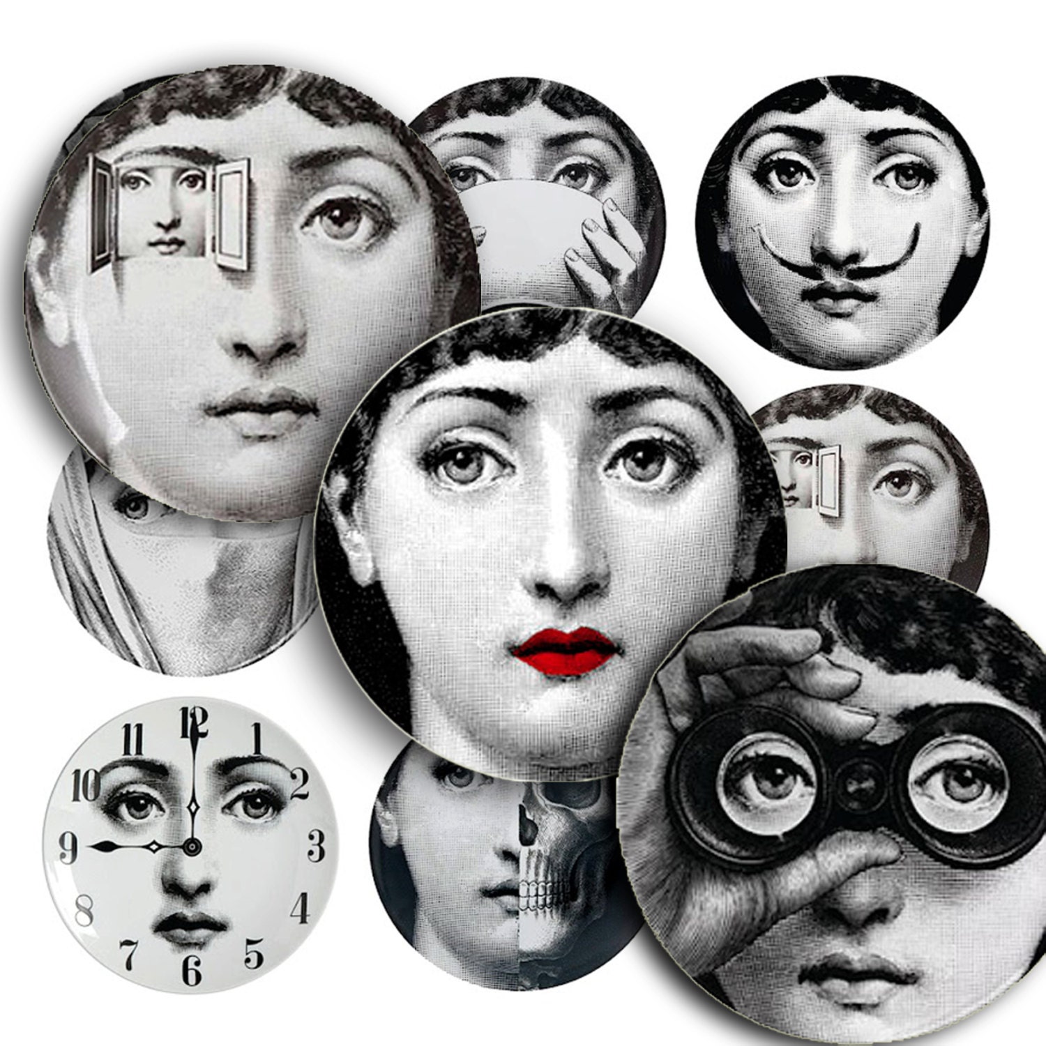 1inch(25mm) Circle Round Vintage Fornasetti Art Digital Collage Image for Glass Tile Pendant and more..From Mazix