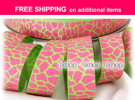 5 yards 7/8" 22mm Giraffe Spot Hot Pink Animal Grosgrain Ribbon 7100/97 ..... FREE SHIPPING on additional items