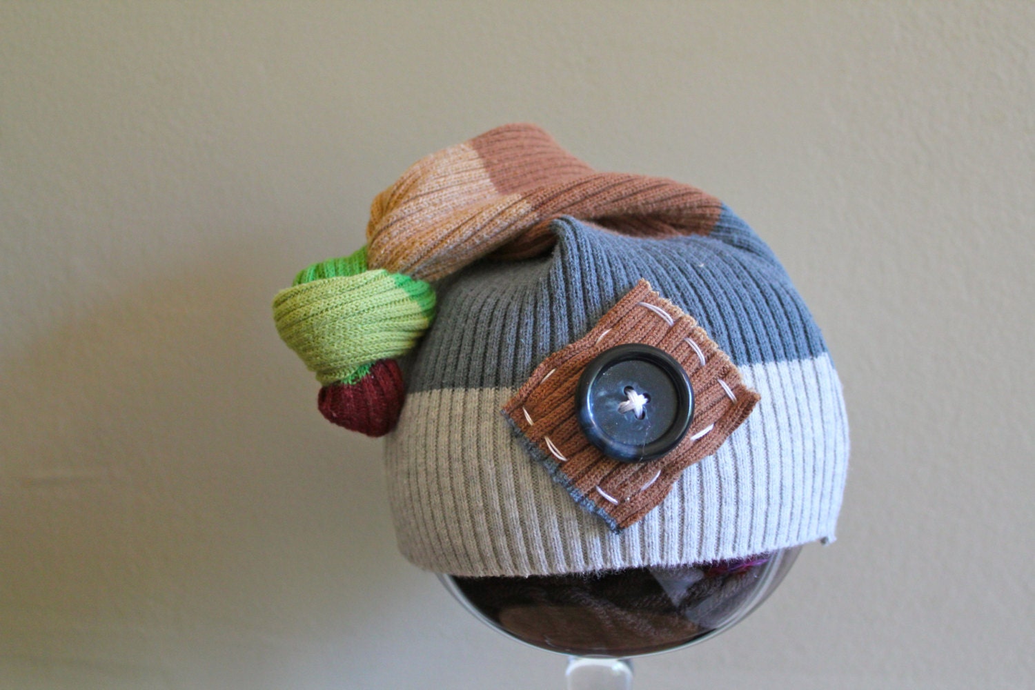 Sale Newborn Upcycled Hat- Ready to Ship-Great Photography Prop- Newborn Infant Hat
