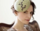 Summer Straw Mini Hat Accessory Light Green Cocktail Hat Natural Studs Head Piece Geometric Fascinator Light Weddings Races