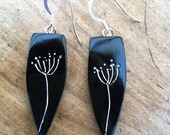 BLACK DANDELION Polymer Clay and silver Dangle Earrings Smart and Classy for Valentine