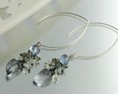 Cool Iceberg -  Gray and Blue Gemstone Earrings, Cluster Earrings, Sterling Silver Earrings, Wire Wrapped
