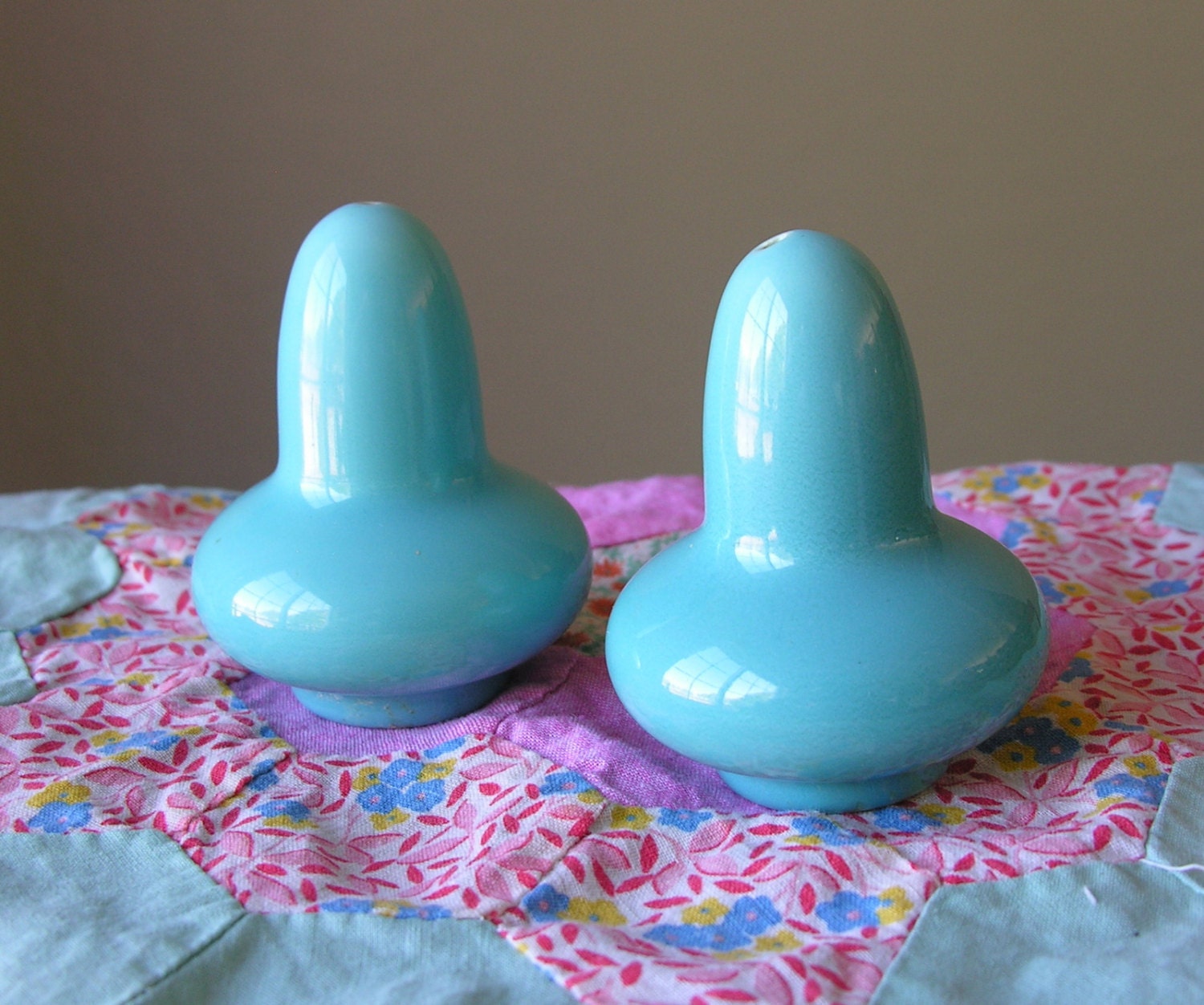 Happy to See You Turquoise Salt & Pepper Shakers Franciscan El Patio Blue Art Pottery Arts and Crafts Southwest Mid Century