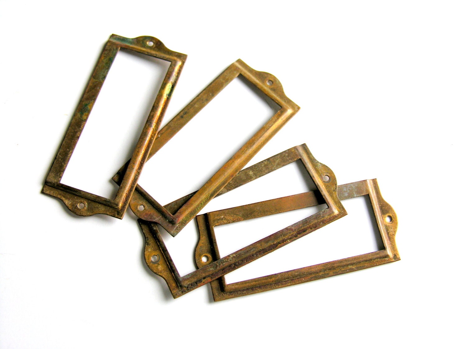 Antique Hardware Solid Brass File Drawer Label Holders Set of 4, More Available