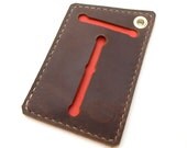 Walnut Brown and Orange Leather Card Wallet