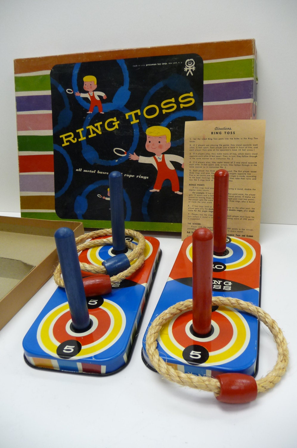 Vintage Ring Toss Game Tin litho Lynn Pressman original