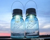 Solar Blue Mason Jar Lights 2 Not So Perfect Mason Hanging Lights, Aqua Ball Antique Outdoor Lanterns, Creative Eco Friendly Garden Decor