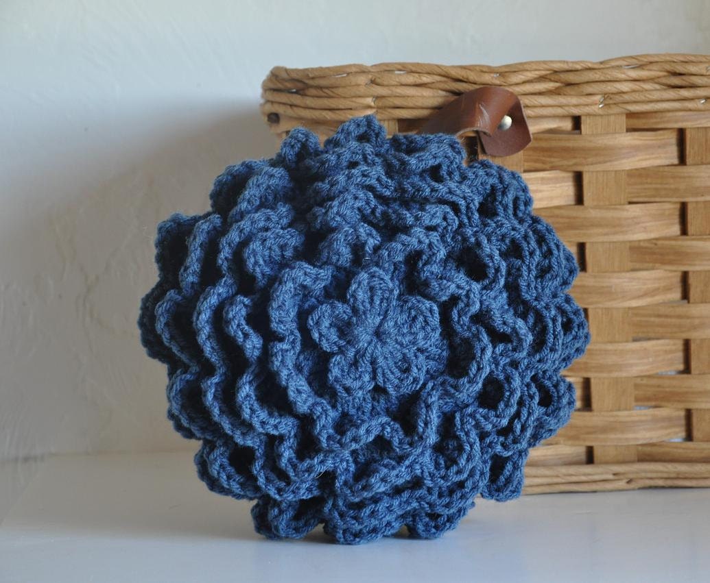 Small Granny Bloom Throw Pillow Flower Power Retro Home Decor Navy Blue