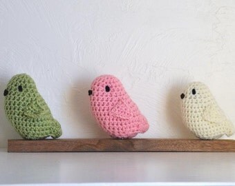 3 Bird Baby Rattles Crocheted Baby Toys Green, Pink & Cream