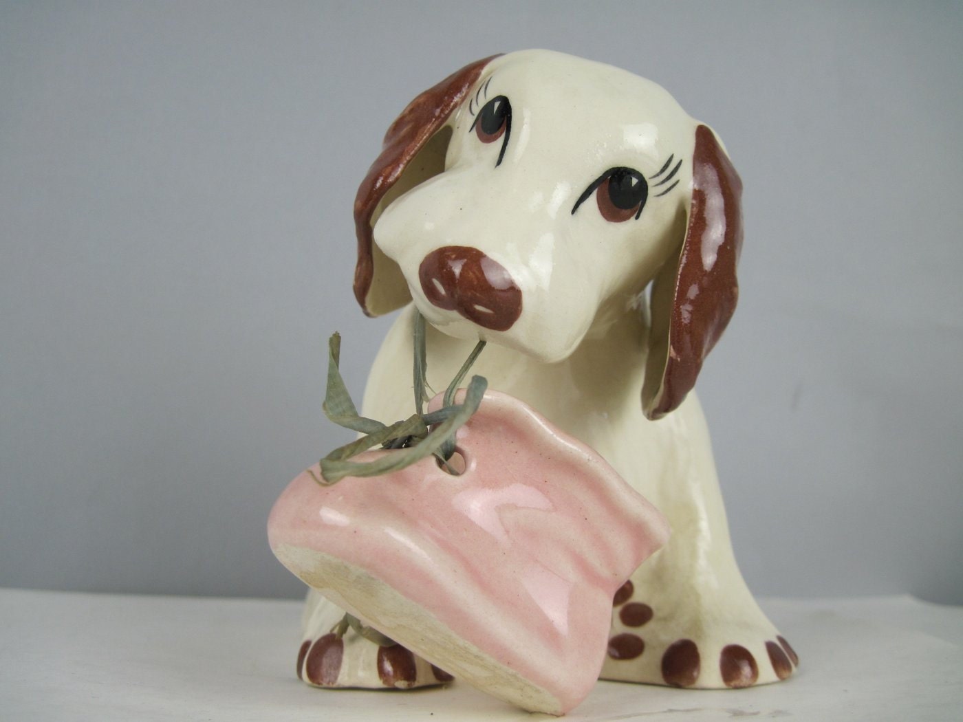 Cocker Spaniel and the Pink Boot - 1950s Ceramic Dog Planter - perfect for Nursery, Baby Shower Gift