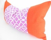Bohemian Chic Decorative Designer Pillow Cover, Long Lumbar Pillow, Orange, Purple, White 12x22 Inch, Purple Orange Cushion