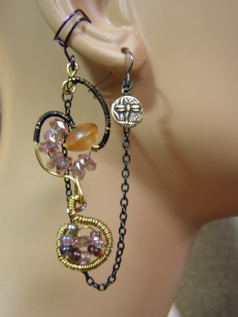 Long Crystal 'Lil Firefly' Cuff Earring Boho Hippie Free USA SHIP