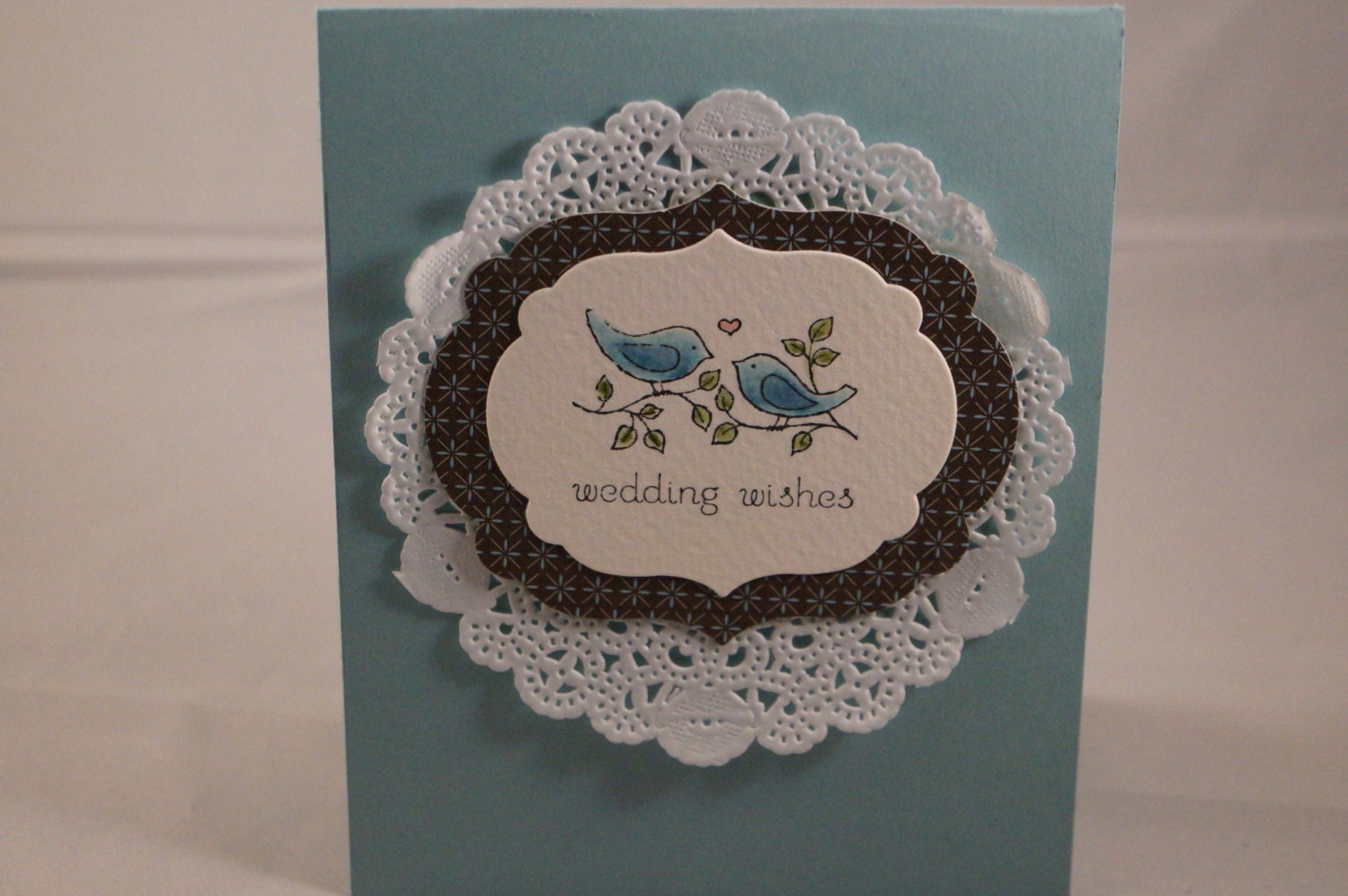 Handmade wedding card with bird in blue