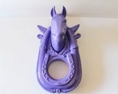 birthday sale // Vintage HORSE Ceramic Wall Hanging - Upcycled - Purple - 3D
