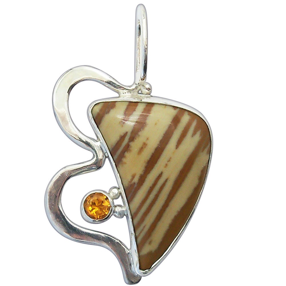 Owahee Picture Jasper, Citrine and Sterling Silver Pendant  ppjh2118