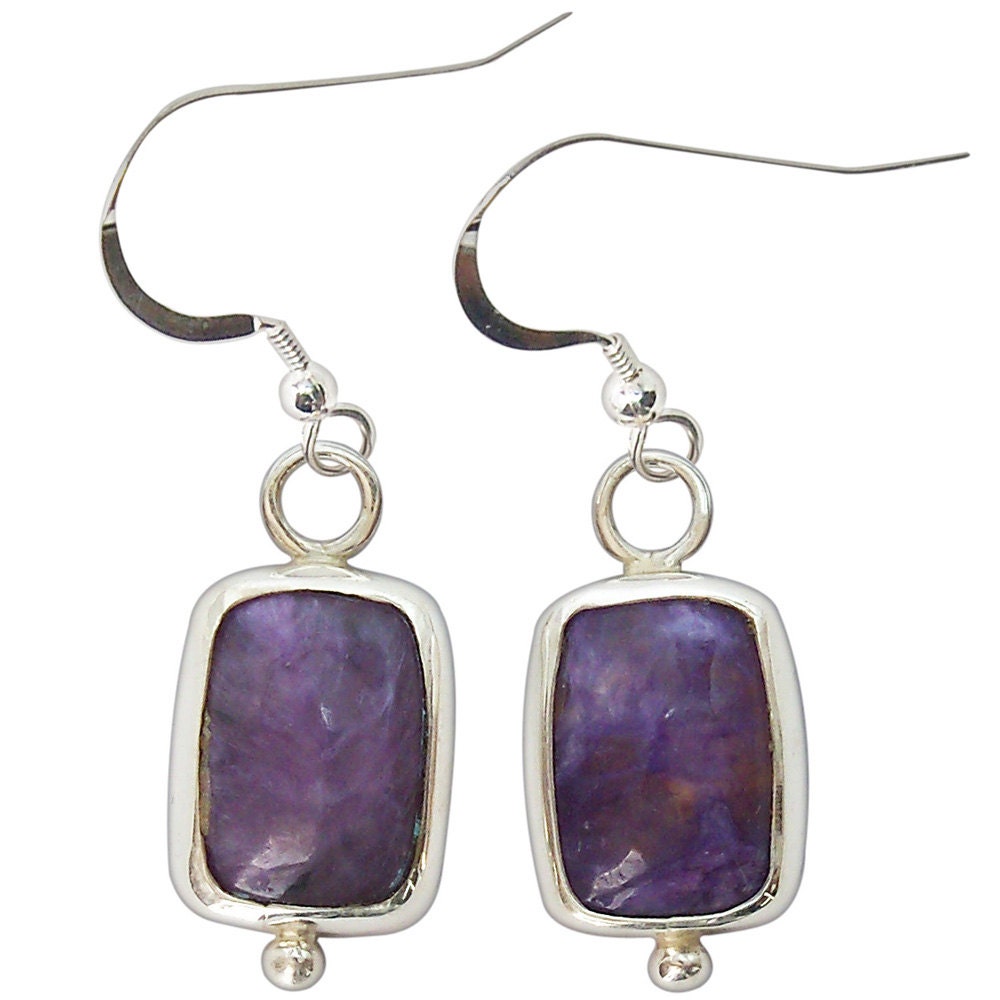 Charoite and Sterling Silver Dangle Earrings  echtd2149