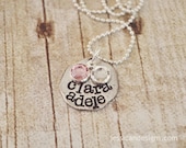 Hand Stamped Pewter Medallion Family or Mother's Necklace with Swarovski Crystal Birthstones