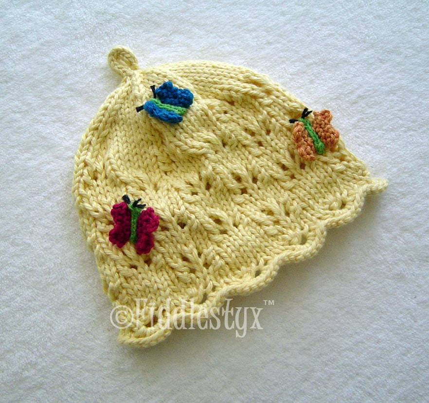 Summer Yellow Butterfly Hat  - Girls Knitted Hat  - Hand Knit Hat (Newborn, Infant, Toddler, Child sizes) Children Clothing Accessories