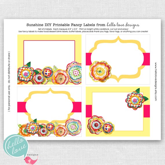 Sunshine Printable Party Buffet Labels - fancy labels - by hello love designs Il_570xn