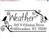 SALE Custom Address Wedding Rubber Stamp - Swirly Love Birds - Mounted Clear Acrylic  Handle