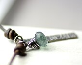 Rustic Moss Aquamarine Gemstone and Leather Necklace, Aquamarine and Leather Necklace, Fine Silver, Sterling Silver