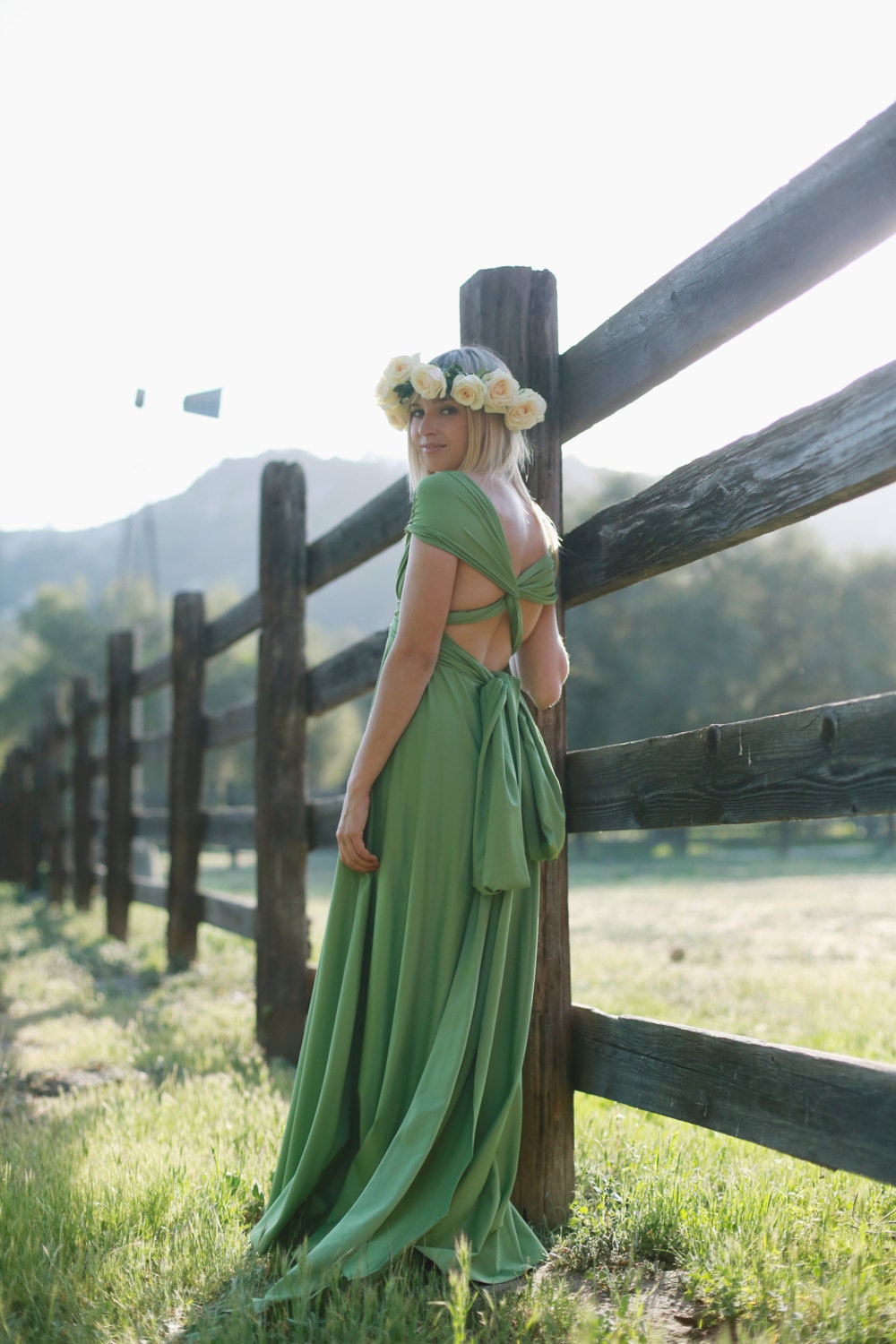 Beach Grass Sage Octopus Convertible Wrap Gown- Bridesmaids, Wedding, Holiday