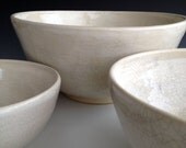 Set of three,  Wheel thrown, white crackle serving bowls, handmade serving bowls by Leslie Freeman