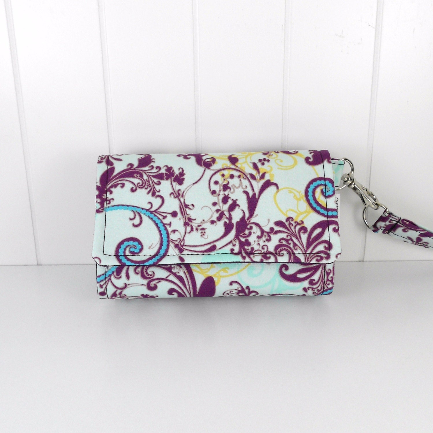 The Errand Runner - Cell Phone Wallet - Wristlet - for iPhone/Android - Bellydancer in Sky/Eggplant