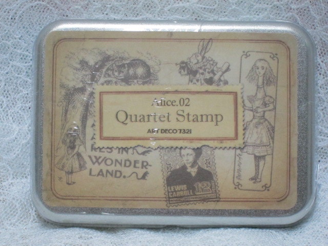 Korea Wooden 4 Pcs Alice Stamp Tin Box Set 02