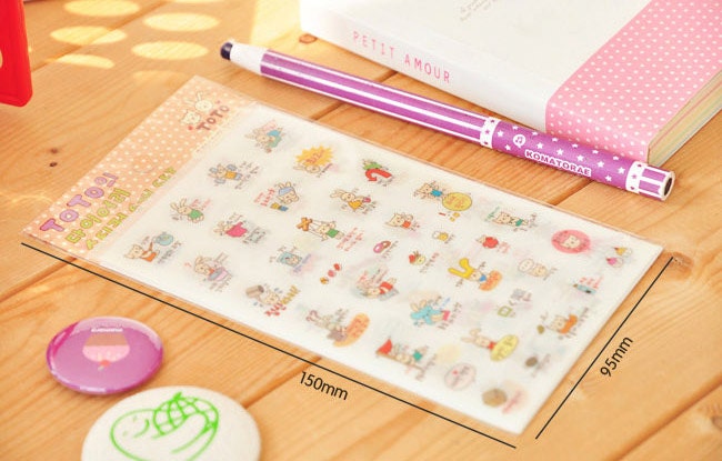 Korea ToTo Lovely Kitty Rabbit Transparent Diary Sticker - 6 Sheets
