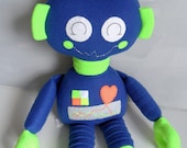 Kids - Baby & Toddler - Stuffed Toy - Rag Doll - Robot - Electric Blue - Neon Lime - DayGlo