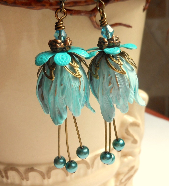Powder Blue Tulip Earrings,Flower Earrings,Tulip Jewelry